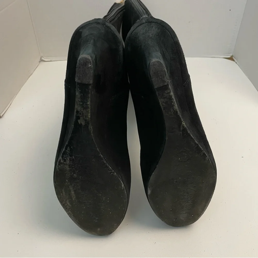 Tory Burch Boots Irene Wedge Tall Softy Suede Leather Logo Black